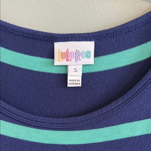 LuLaRoe Casual Blue Green Striped Midi Dress - Picture 2 of 4